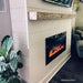 Touchstone Sideline 40-Inch Recessed Electric Fireplace (#80027) Recessed in Shiplap Wall with Mantel