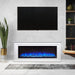 Touchstone Sideline Elite Electric Fireplace with Blue Flames and White Mantel in Contemporary Space