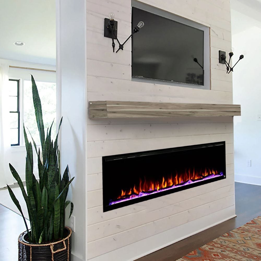 Sideline Elite Fireplace with Rustic Acacia Mantel — Modern Blaze