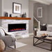 Touchstone Sideline Elite 60" Electric Fireplace with rustic brown wood mantel in living room