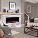 Touchstone Sideline Elite 60" Electric Fireplace with rustic unfinished wood mantel below the tv