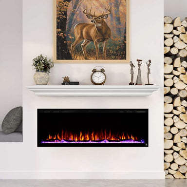 Touchstone Sideline Elite 60" Electric Fireplace with white transitional mantel in living room