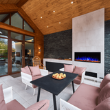 touchstone sideline elite outdoor fireplace with blue flames in semi enclosed patio