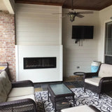 Touchstone Sideline Outdoor 50-Inch Recessed / Wall Mounted Electric Fireplace, No Heat (#80017) in Patio setting