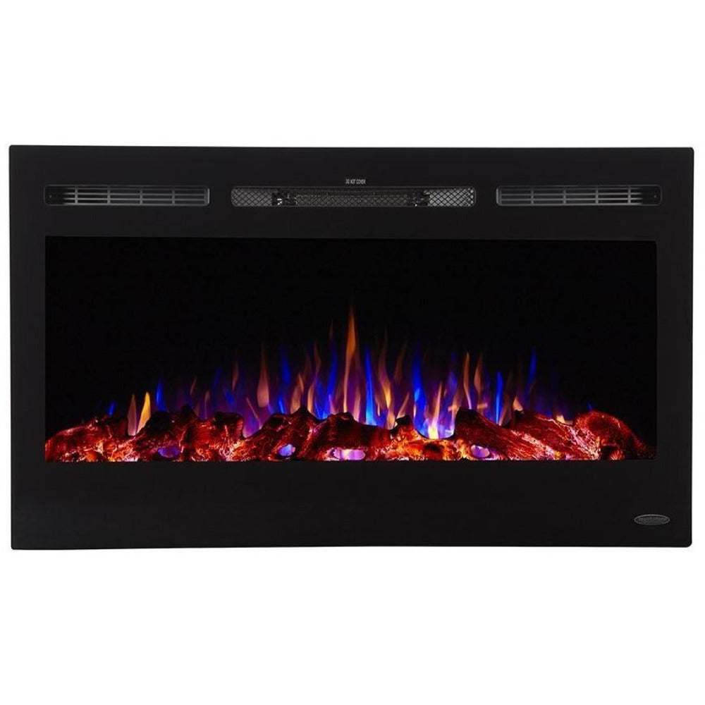 Touchstone Sideline 36" - Recessed Electric Fireplace (#80014) with blue and orange flames