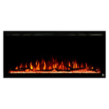 Touchstone Sideline Elite Recessed Electric Fireplace with orange flame,  and white glass crystals 
