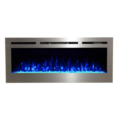 Recessed Electric Fireplace with Crystals and Blue Flame