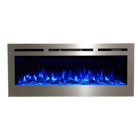 Recessed Electric Fireplace with Log Set and Blue Flame