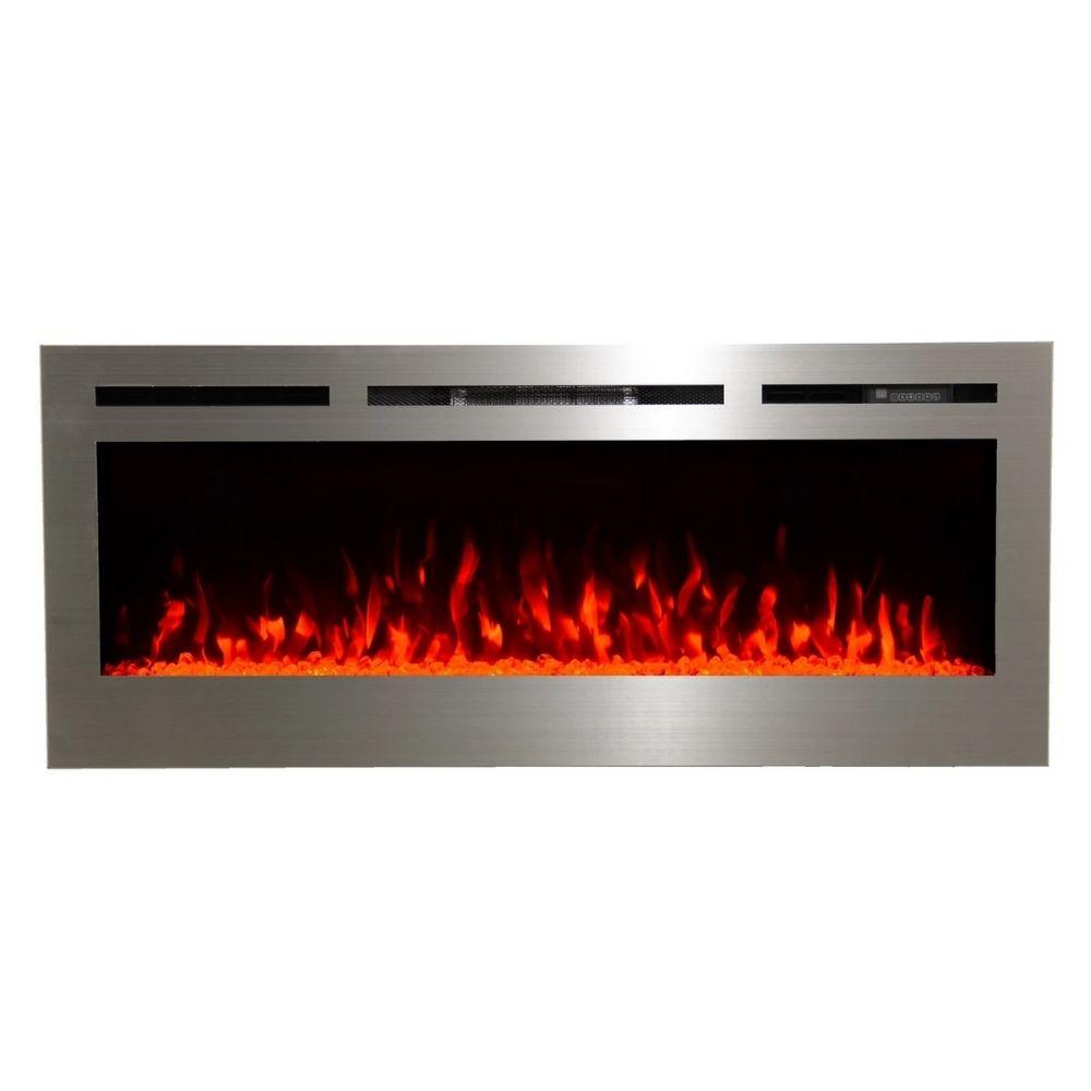 Recessed Electric Fireplace with Crystals and Orange Flame