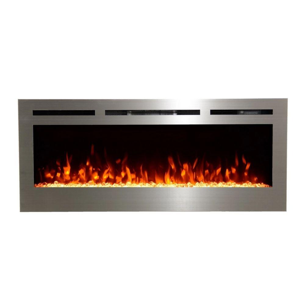 Recessed Electric Fireplace with Crystals with Orange Flame