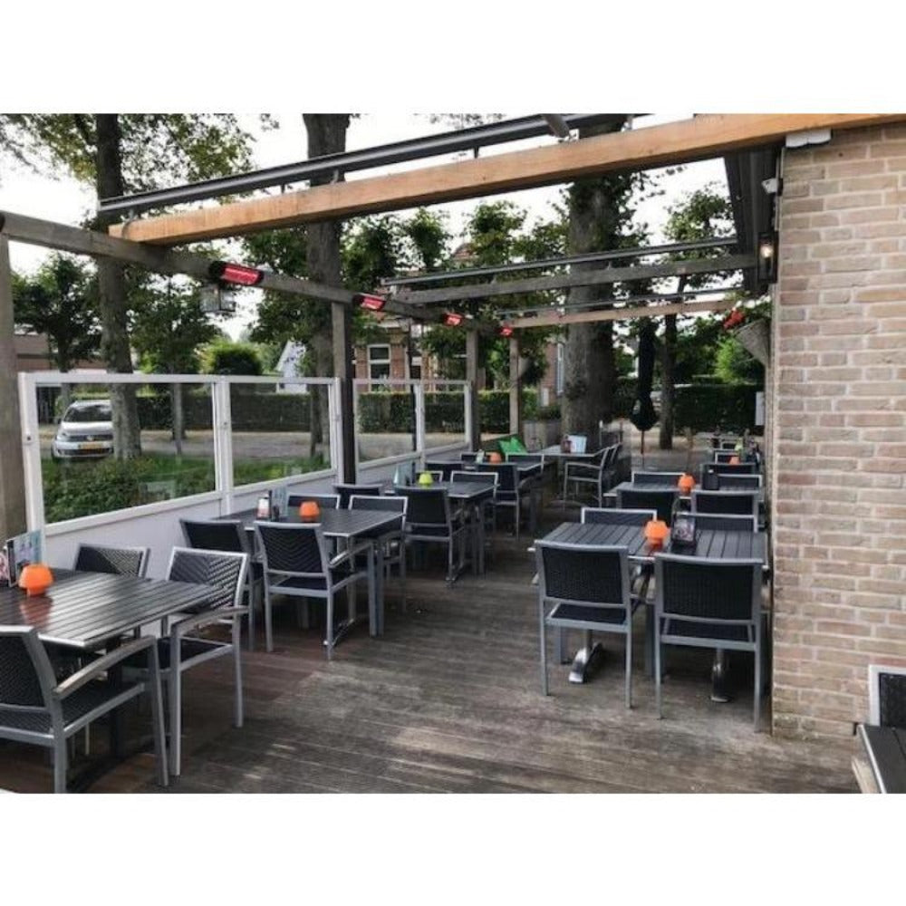 Victory HLWA Series 19" Gold Lamp Wall-Mounted in Outdoor Dining Area
