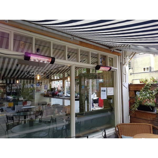 victory 19" electric patio heaters wall mounted at a cafe