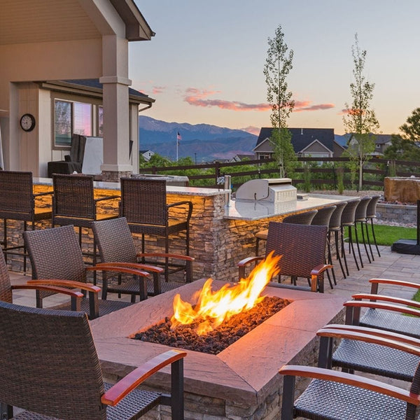 Warming Trends CFBT290 Tree-Style CROSSFIRE 38-Inch Brass Gas Burner Installed in Outdoor Fire Pit