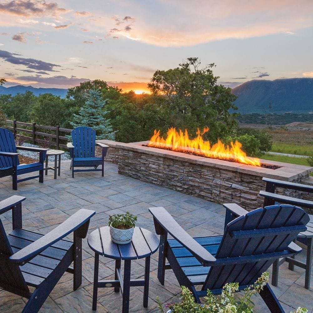 Warming Trends Tree-Style CROSSFIRE Brass Gas Burner Installed in Outdoor Fire Pit